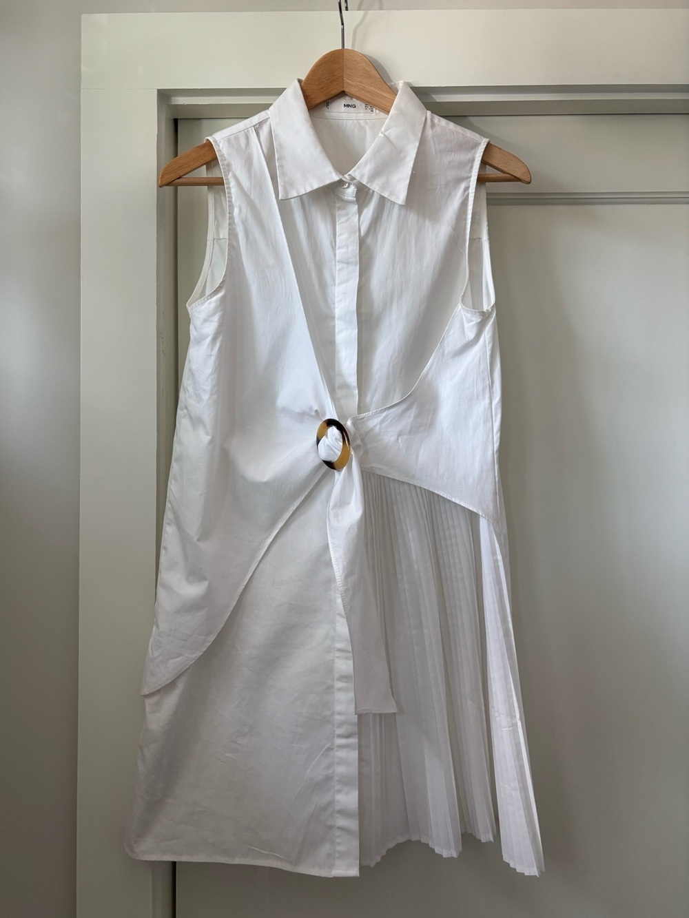 Mango White Sleeveless Button-Front Shirtdress Tortoise Ring 2